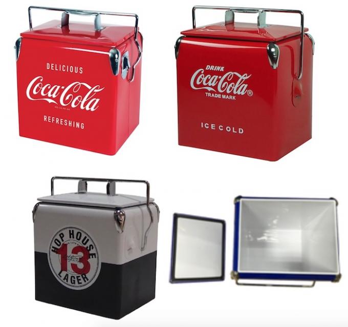 Portable SGS Red 13L Metal Retro Cooler / Vintage Metal Cooler Box