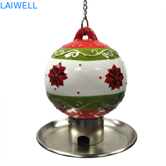 Outdoor Ceramic Christmas Ball Metal Bird Feeder With Plated Stamping Iron Food Plate