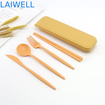 Lightweight Eco Tableware Accessories Food Grade Wheat Straw Fibre 4-PC Flatware Set For High Temperature Environments