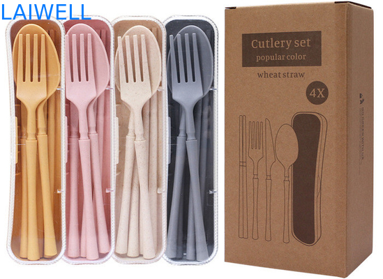 Foldable 4-PC Cutlery Set High Temperature Resistant Eco Tableware Accessories Made Of Wheat Straw Fiber Various Sizes Eco-Friendly And Durable