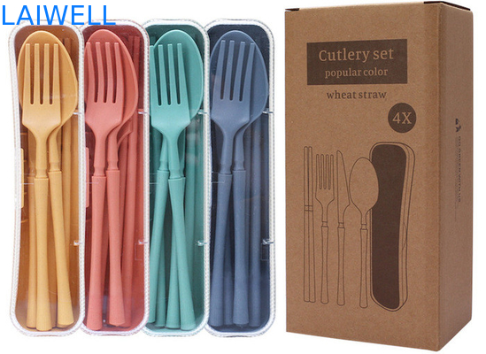Foldable 4-PC Cutlery Set High Temperature Resistant Eco Tableware Accessories Made Of Wheat Straw Fiber Various Sizes Eco-Friendly And Durable