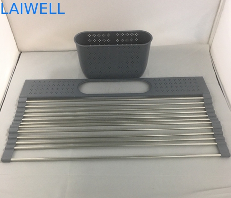 Foldable SGS 280mm 385mm Over The Sink Roll Up Dish Drying Rack