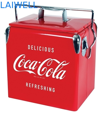 Portable SGS Red 13L Metal Retro Cooler / Vintage Metal Cooler Box