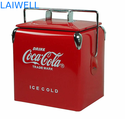 Portable SGS Red 13L Metal Retro Cooler / Vintage Metal Cooler Box