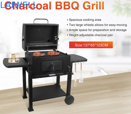 Black Powder Coated 24 Inch Garden Barbecue Grill Charcoal Trolley Bbq