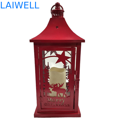 Red Painted 16.10''inch Led Hurricane Lamps Outdoor Hurricane Lights