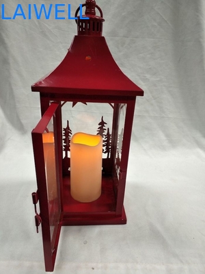 Red Painted 16.10''inch Led Hurricane Lamps Outdoor Hurricane Lights