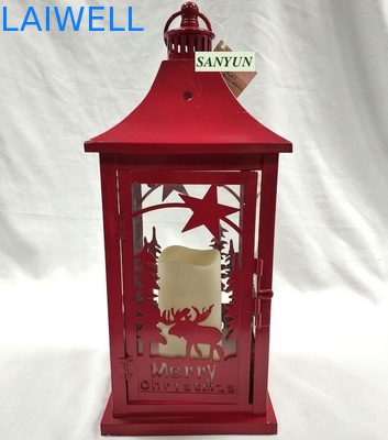 Red Painted 16.10''inch Led Hurricane Lamps Outdoor Hurricane Lights