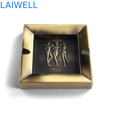 Classical Square Bronze Color Plating Metal Pocket Ashtray lightweight