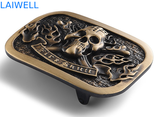 Skull Shape Design Metal Die Casting Brass Plating Zinc Alloy Belt Buckle