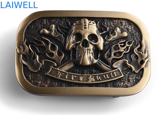Skull Shape Design Metal Die Casting Brass Plating Zinc Alloy Belt Buckle