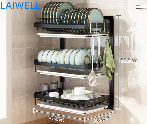 Foodgrade 55.5cm heght Black Metal Draining Rack / Wall Hanging Dish Rack Portable