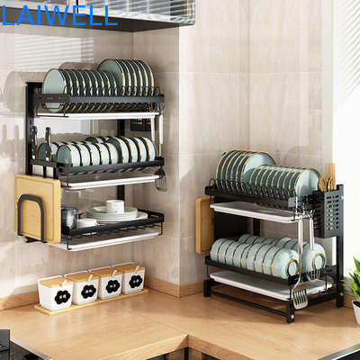 Foodgrade 55.5cm heght Black Metal Draining Rack / Wall Hanging Dish Rack Portable