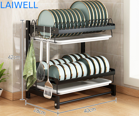 Removable 400*280*420mm 2 Layer Dish Drying Rack / Carbon Steel Dish Drainer
