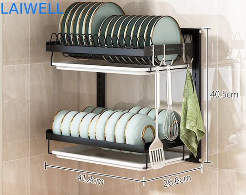 Removable 400*280*420mm 2 Layer Dish Drying Rack / Carbon Steel Dish Drainer