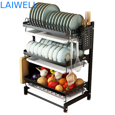 Compact 400*280*620mm Stainless Steel Kitchenwares SGS 3 Layer Dish Rack Organizer