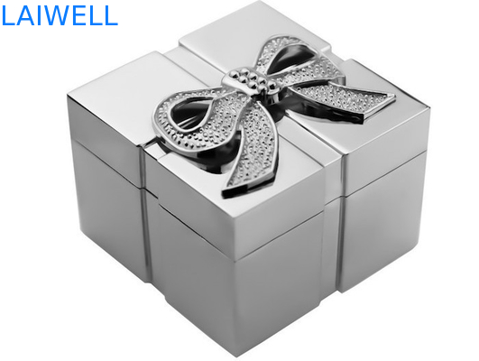 Silver PVD Plating Square Zinc Alloy Jewelry Box 52*52*43mm