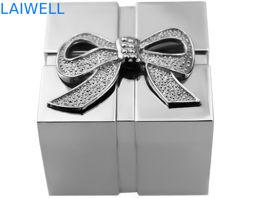 Silver PVD Plating Square Zinc Alloy Jewelry Box 52*52*43mm