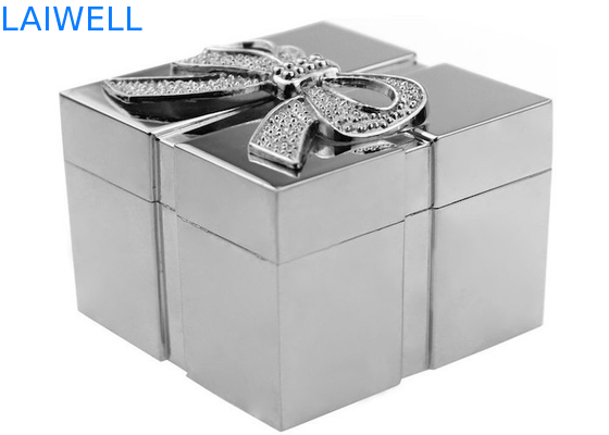 Silver PVD Plating Square Zinc Alloy Jewelry Box 52*52*43mm