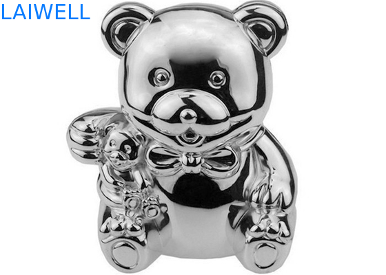 Cute Silver Plated Teddy Bear Coin Bank Die Casting 105*85*118mm