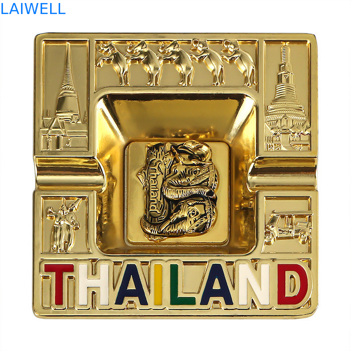 Stylish Portable 100*100MM Gold Color Plated Metal Ashtray Made From Recycled Materials