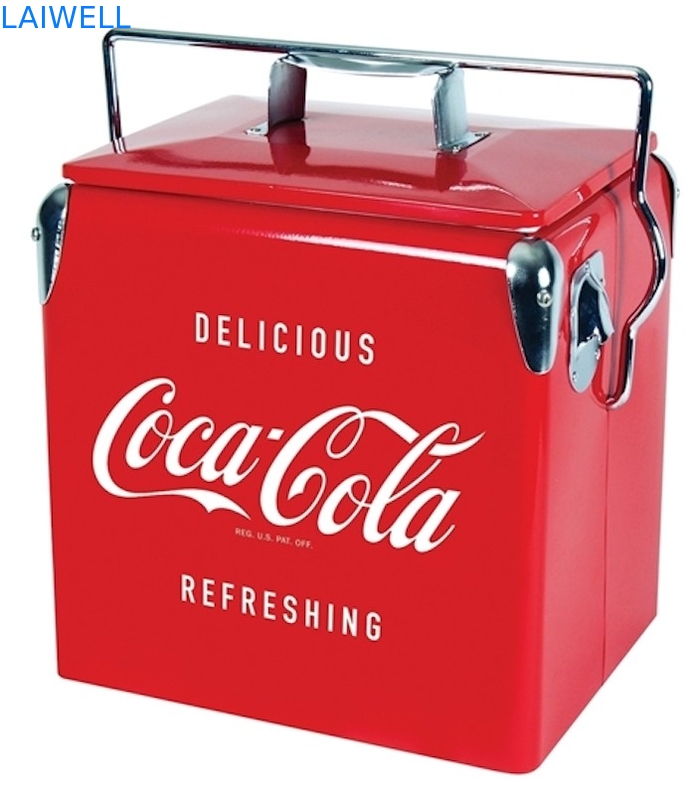 Portable SGS Red 13L Metal Retro Cooler / Vintage Metal Cooler Box