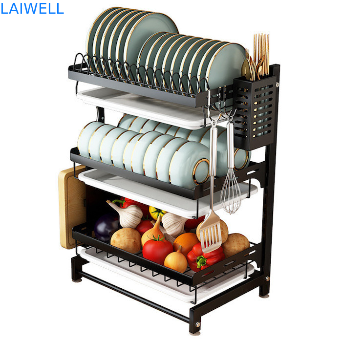 Foodgrade 55.5cm heght Black Metal Draining Rack / Wall Hanging Dish Rack Portable