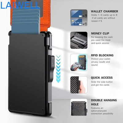 6-in-1 Black Carbon Fiber Genuine Leather Multifunctional Aluminum Card Wallet Back With Steel Money Clip
