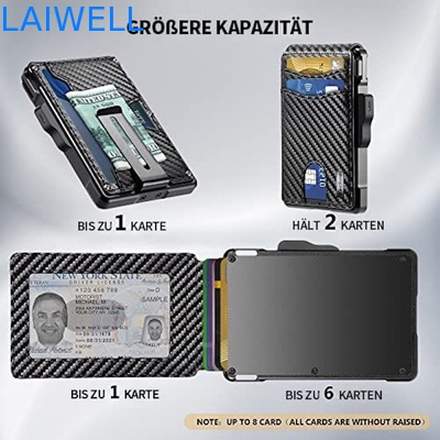 6-in-1 Black Carbon Fiber Genuine Leather Multifunctional Aluminum Card Wallet Back With Steel Money Clip