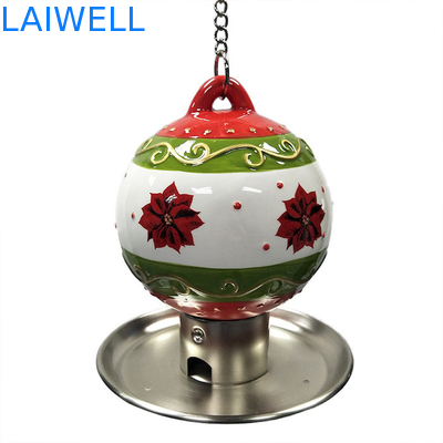 Outdoor Ceramic Christmas Ball Metal Bird Feeder With Plated Stamping Iron Food Plate