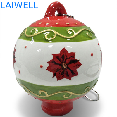 Outdoor Ceramic Christmas Ball Metal Bird Feeder With Plated Stamping Iron Food Plate