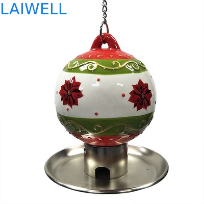 Outdoor Ceramic Christmas Ball Metal Bird Feeder With Plated Stamping Iron Food Plate