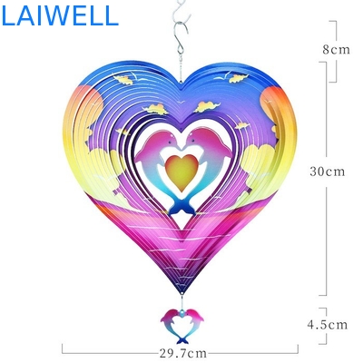 300*300MM Whirling Metal Wind Spinner Summer UV Printing Dolphin Wind Spinner