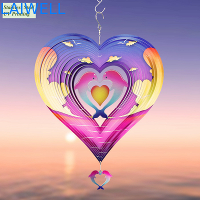 300*300MM Whirling Metal Wind Spinner Summer UV Printing Dolphin Wind Spinner