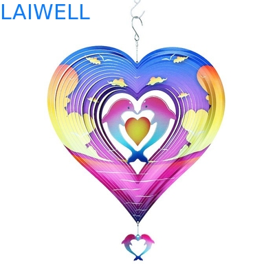 300*300MM Whirling Metal Wind Spinner Summer UV Printing Dolphin Wind Spinner