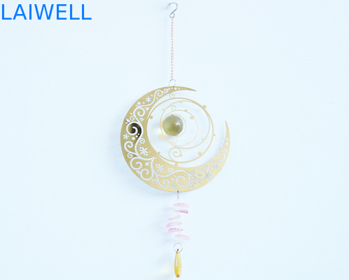 Nordic Style Metal Wind Spinner Moon Design Rotating Metal Wind Chimes