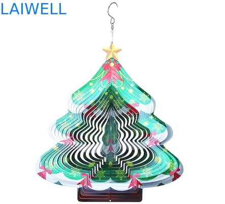 Width 27cm Rotating Metal Wind Spinner 3D Christmas Tree Wind Chimes